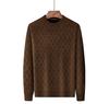 Men's Fleece-lined Jacquard Sweater - Winter Warmth, Round Neck Solid Color Knitwear.