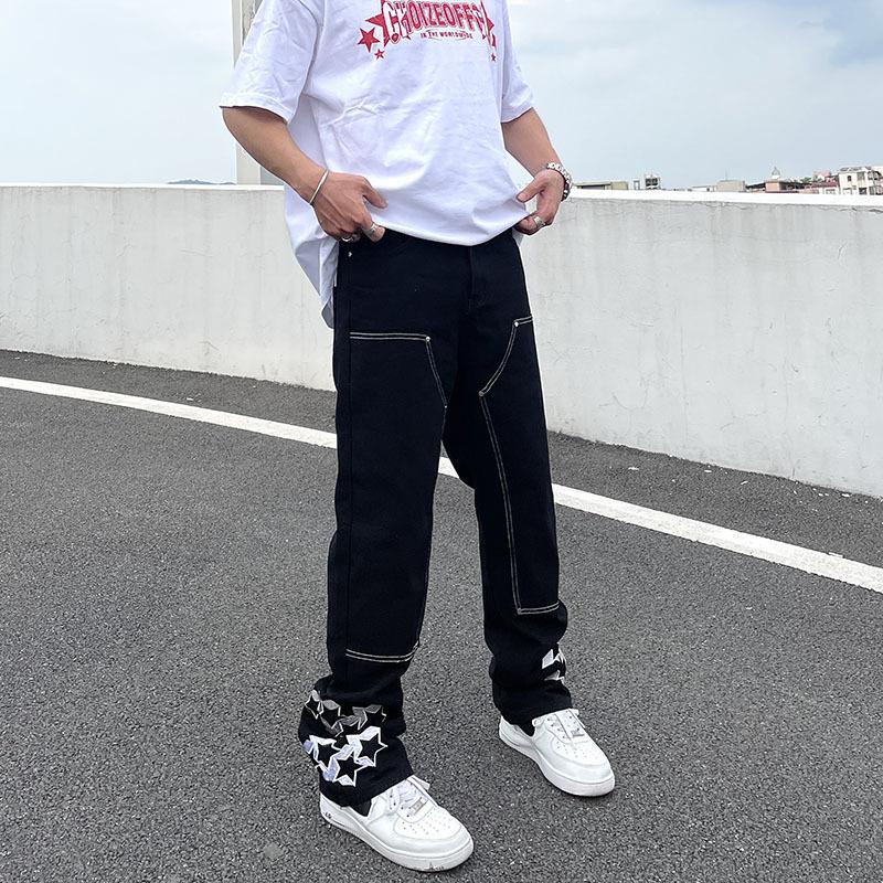 Men's Star Embroidered Casual Jeans - High Street, Loose Fit, Hip Hop Style