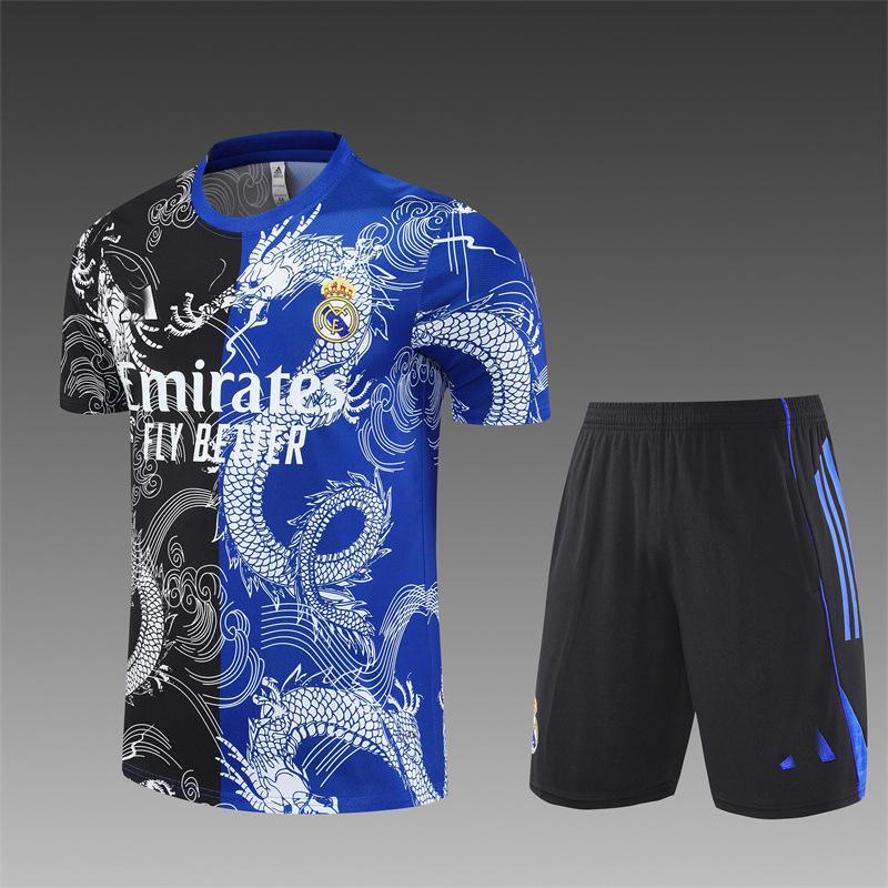 2426 Maglia Real Madrid Manica Lunga Mezza Zip Maglia da Allenamento Calcio Pre-Partita Maglia da Gara Tuta Adulto Manica Corta Bambino