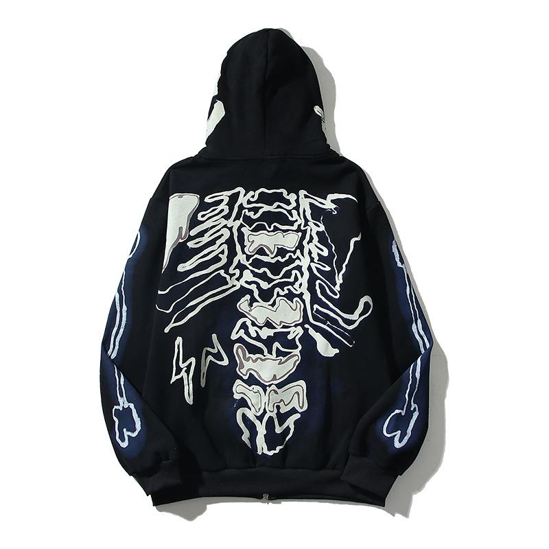 Autumn and winter new European and American trendy brand hip-hop skull zipper sweater jacket men and women the same casual couple hoodie