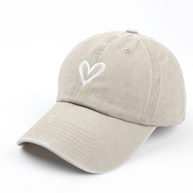 All-match Peach Heart Embroidery Washing Old Spring and Summer Baseball Hat for Women Korean Style Thin Couple Soft Top Baseball Cap Men's Trendy