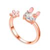 Open Adjustable Rabbit Flower Ring Oval Shiny Stone Pink Ear Enamel Cute Animal Floral Finger Jewelry for Women