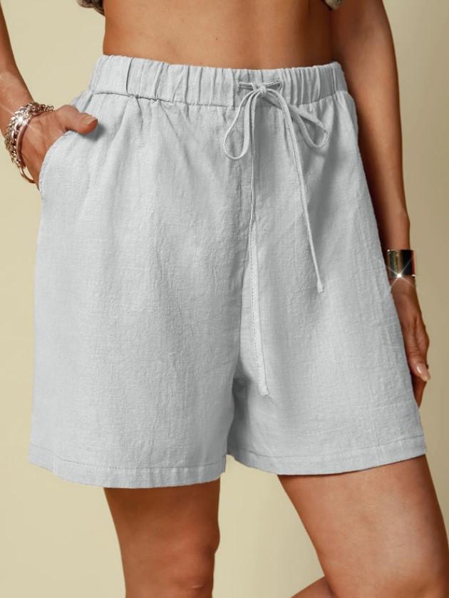 2024 Women's Cotton Linen Loose Casual Shorts with Elastic Waist and Drawstring