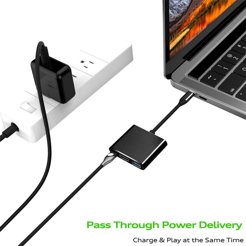 USB Cables Hubs & Adapters Usb C To Hdmi Compatible 4K Adapter 3 In 1 Hub With Output 3.0 Port
