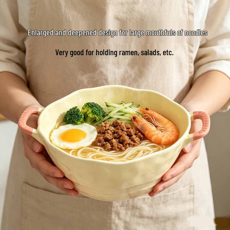 Cream Style Ceramic Double-Ear Soup Noodle Bowl
