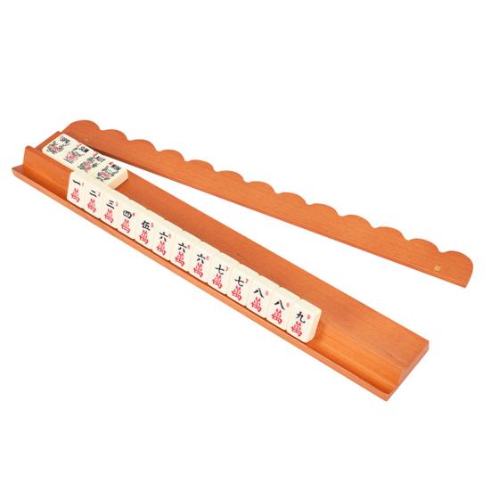 4Pcs Wooden Mahjong Rack with Detachable Magnetic Pusher Scalloped Edge American Mah Jongg Tile Holder Push Ruler Mahjong Accessories