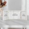 Afuly Photo Frame, Postcard Size, 2L, 3-Panel, Stylish Folding Photo Frame, Tabletop/Wall-Mountable, Wood Grain Finish, White, Perfect Gift for Weddin