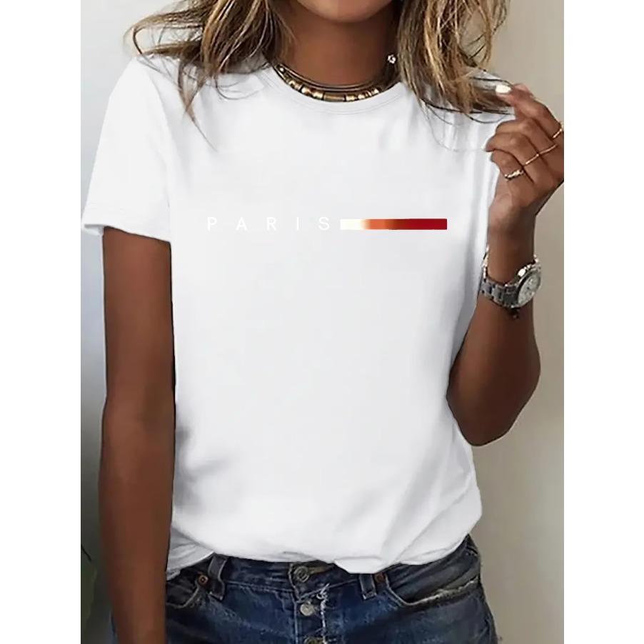 Women's Summer T-shirt - Paris Minimalist Gradient Pattern - Beautiful Women's Round Neck Casual Sports, Comfortable Short Sleeves for All Seasons