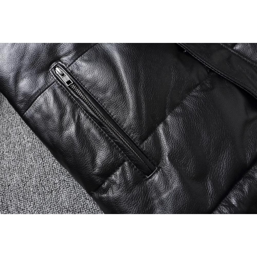 Chinese Size Thick Men Leather Jacket Hood Warm Down Coat Winter Long Down Jackets Genuine Cow Leather Coats Mens Clothing