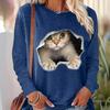 Round Neck 3D Printed Animal Pattern Top Fashionable Casual Long Sleeved Women's T-shirts