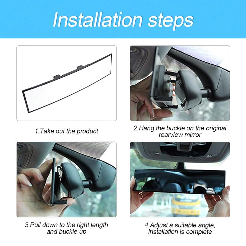 285Mm Wide Convex Interior Clip On Rear View Clear Mirror Universal Anti Glare Anti-Fog Panoramic Rear View Mirror Curved Mirror