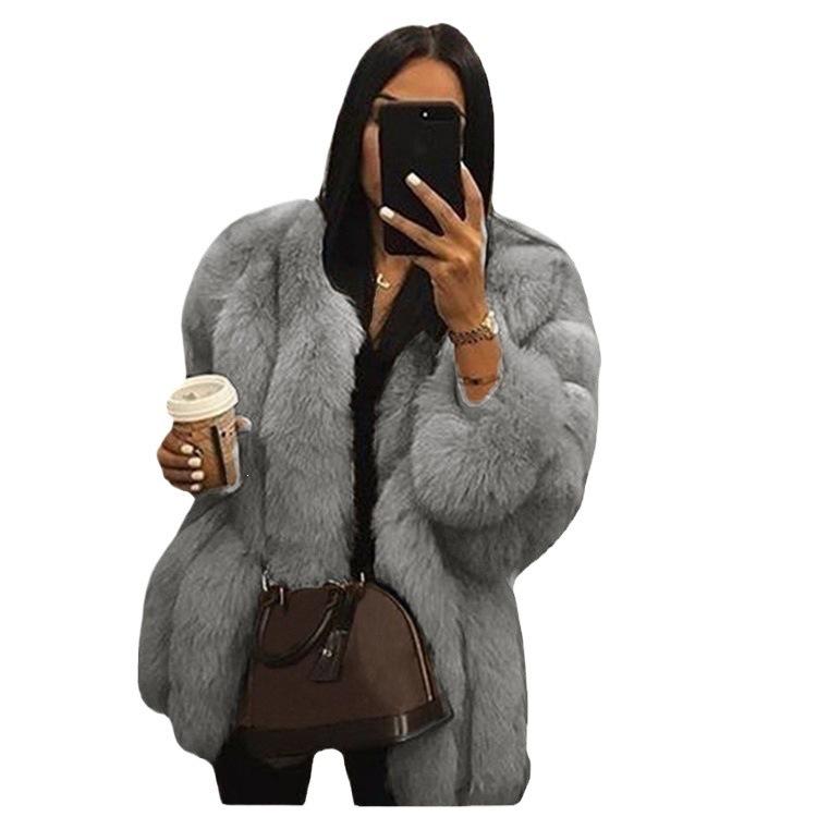 New imitation fur women's coat imitation fox hair medium and long splicing artificial fur one piece