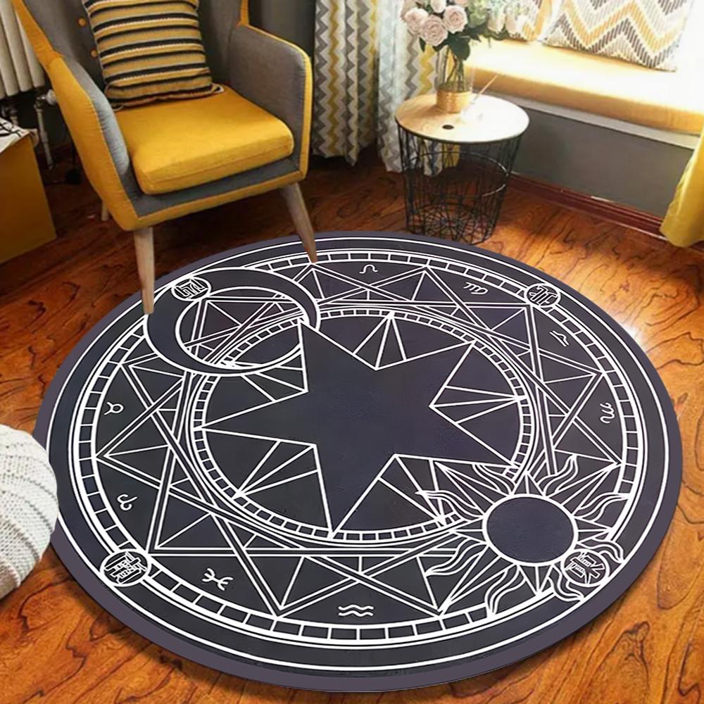 

Mystical Astrology Symbol Pattern Round Area Rug Enigmatic Style Decorative Floor Mat for Living Room Creative Space 80cm x 80cm