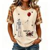 Women's Halloween Short Sleeve T-Shirt Neck Raglan Print Top