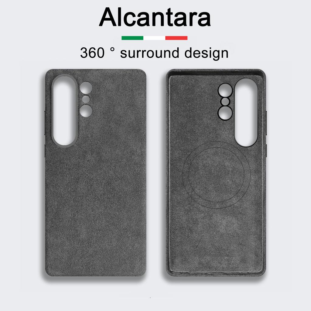100% Italský kožený kryt Alcantara s magnetem pro Samsung Galaxy S26 Ultra Plus S26+ s Magsafe Super Luxusní zadní kryt