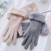 Gloves winter women's velvet thickened warm cute suede women cold and windproof