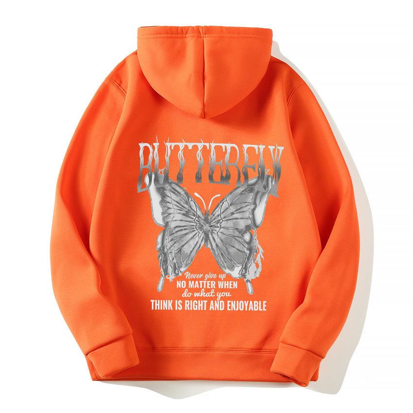2025 European and American new letter fashion multi-color butterfly casual hooded fleece sweater