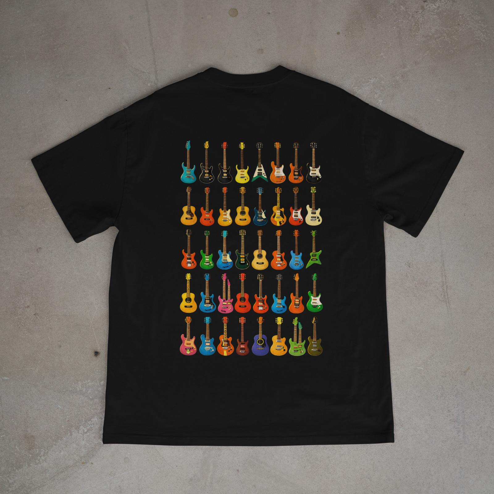 Colorful Guitar Shirt Retro Guitar Collection Tee Music Lover Gift Back Print L