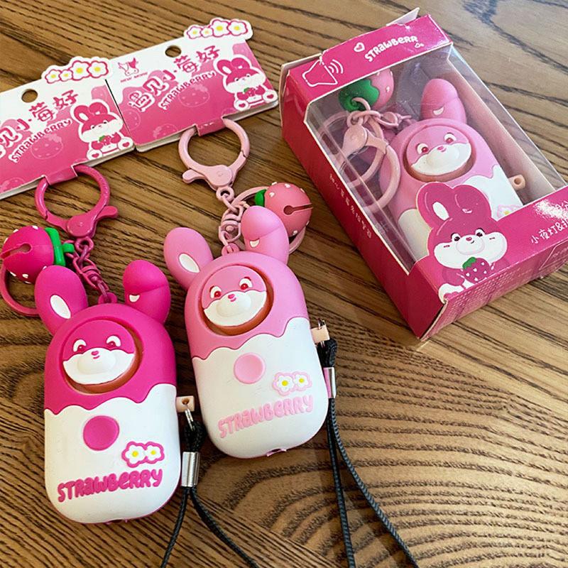 Silicone Cute Strawberry Rabbit Night Light And Alarm Keychain For Accessories Fun