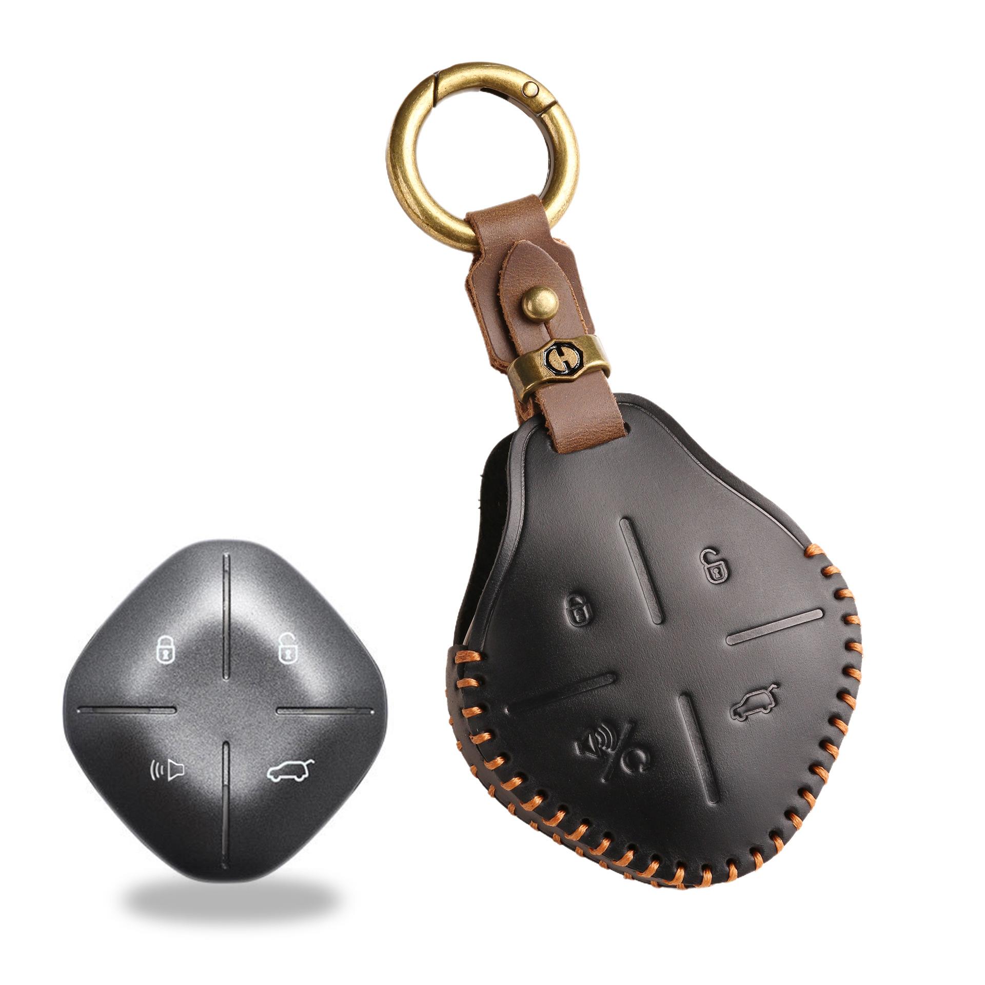 

The new retro key cover is suitable for Jietu Chery Tu Dasheng idm car handmade leather keychain. чёрный