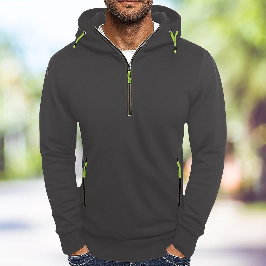 Men's Hooded Sweatshirt Casual Pullover Solid Color Half Zipper Simple Hooded Hoodie Man
