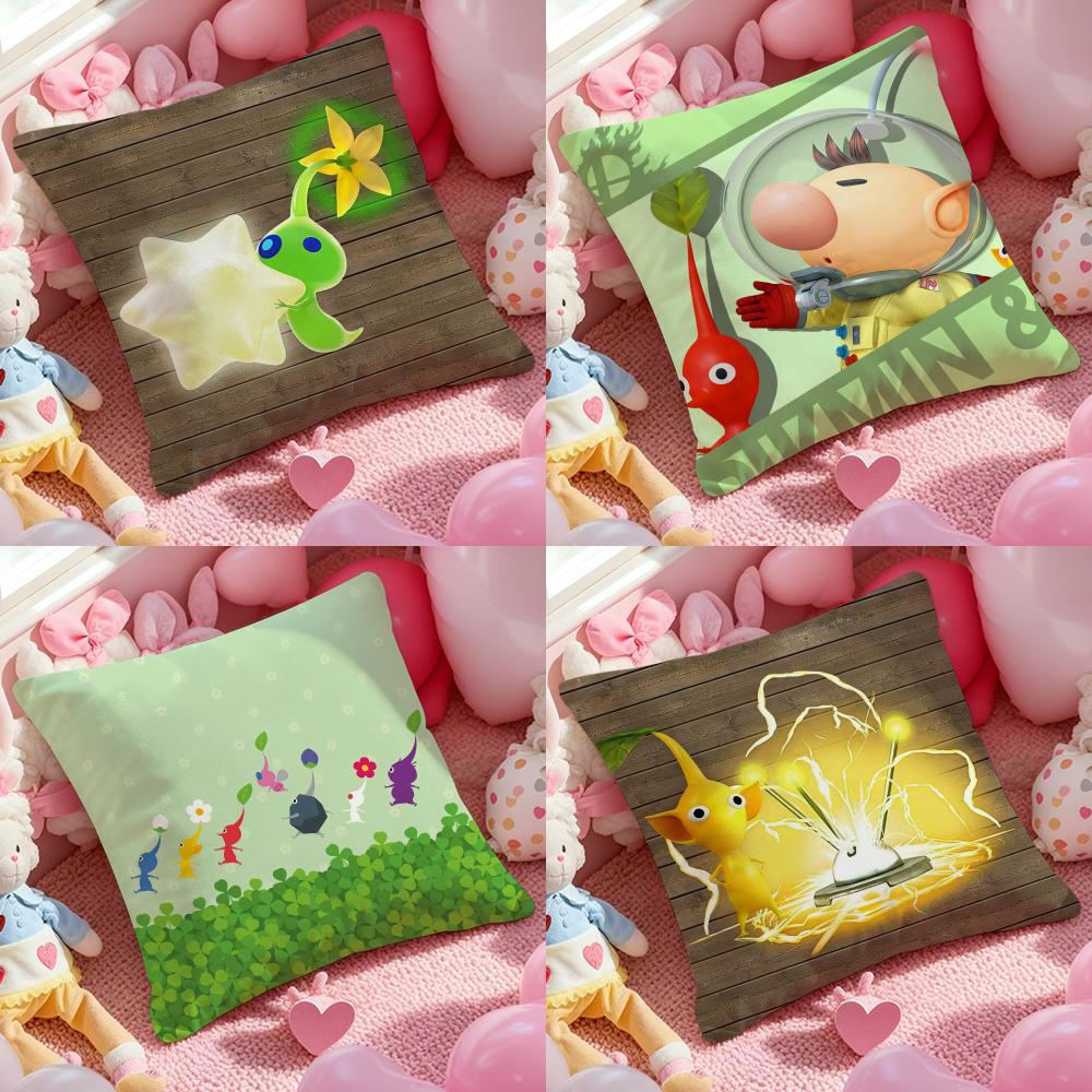 Cartoon anime PPIKMINS Pillow Case Soft Plush Fabric DoubleSided Printed Cushion Cover Warm Winter Sofa Pillow Case