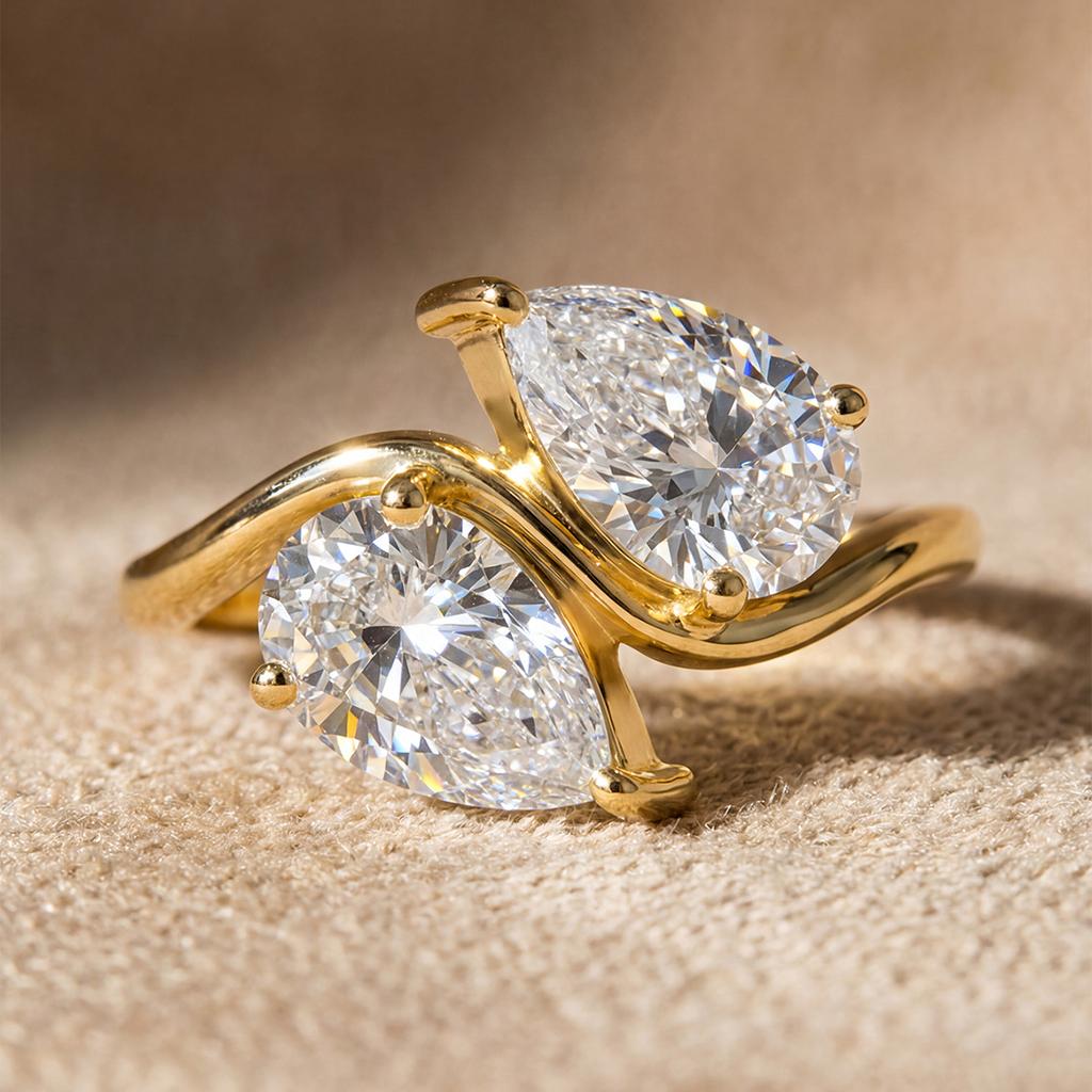 925 Sterling Silver Sparkling Double Water Drop Zircon Ring For Women Engagement Wedding Luxury High Quality Fine Jewelry