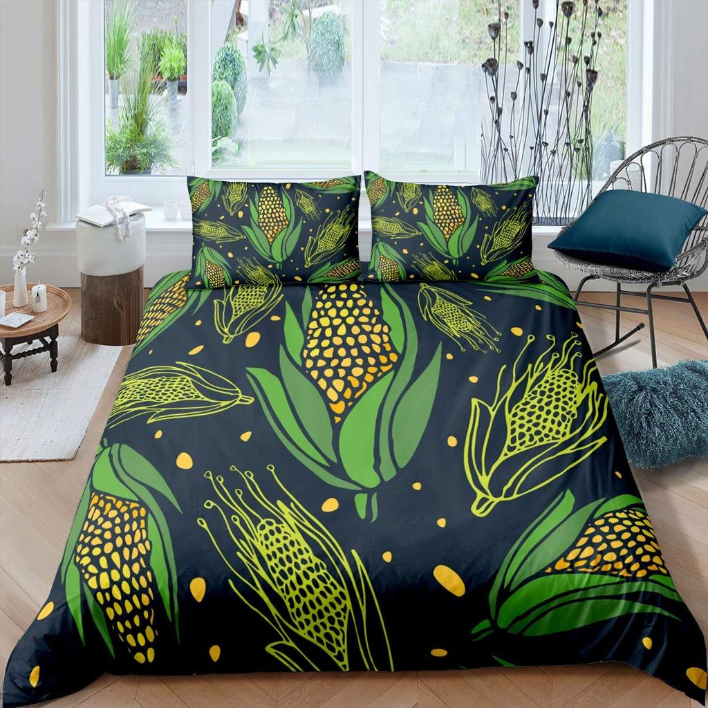 3D Corn Bedding Set 3pcs for Kids Boys Girls Watercolor Corn Pattern Printed Comforter Cover Botanical Polyester Duvet Cover Set