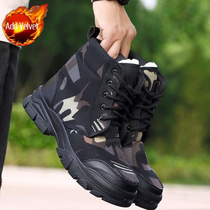 New Winter Men s Thick Wool Camo Lace Up High Top Snow Boots Chunky Sole Warm Keeping Outdoor Cotton Footwear 38