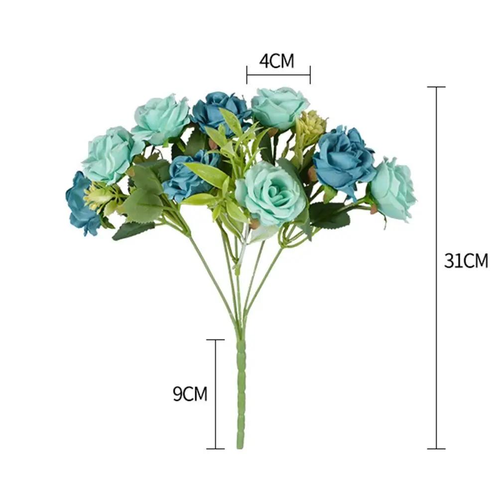 10 Heads Artificial Rose Bouquet Silk 31cm Western-Style Floral Decor 6 Colors Artificial Flowers Wedding Decoration Flowers