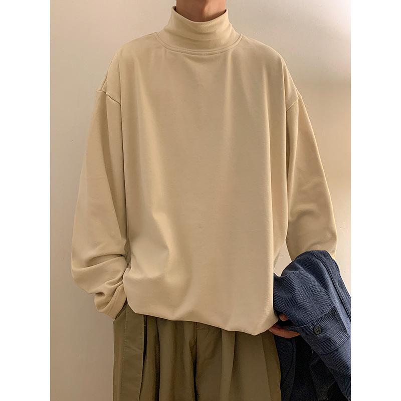 Męska Jednolita Kolorowa Warstwa Bazowa Jesienna Moda Półwysoki Dekolt Długi Rękaw T-Shirt Unisex Wszechstronna Odzież Codzienna Idealna do Noszenia Warstwowego z Bransoletką