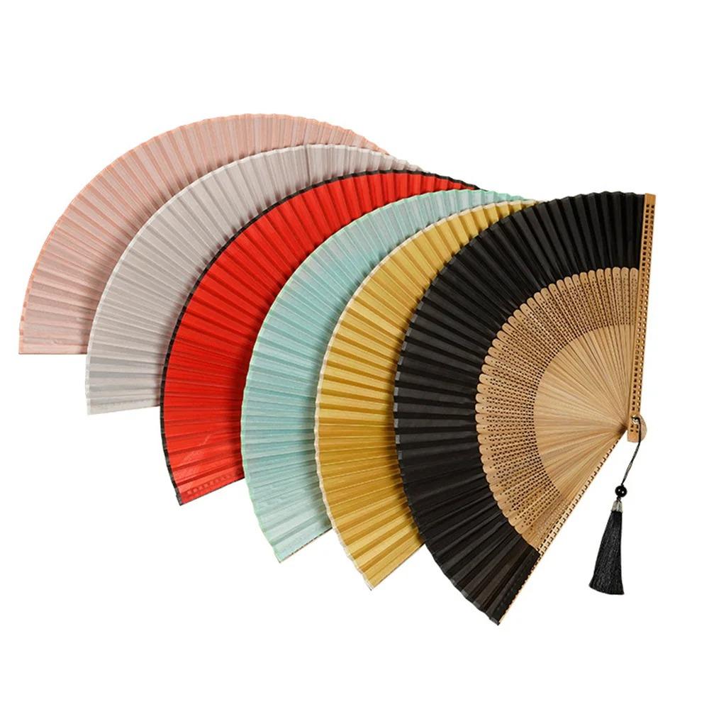 With Tassel Chinese Folding Fan Retro Antiquity Folding Fans Carved Bamboo Folding Fan  Gift
