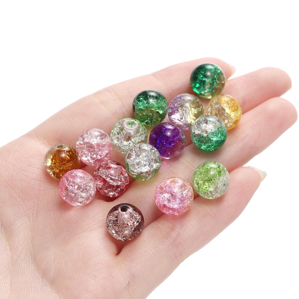 20-50pcs/lot Dark Color Transparent Cracked Glass Beads Round Bracelet Spacer Beads For DIY Necklace Jewelry Making Accessories