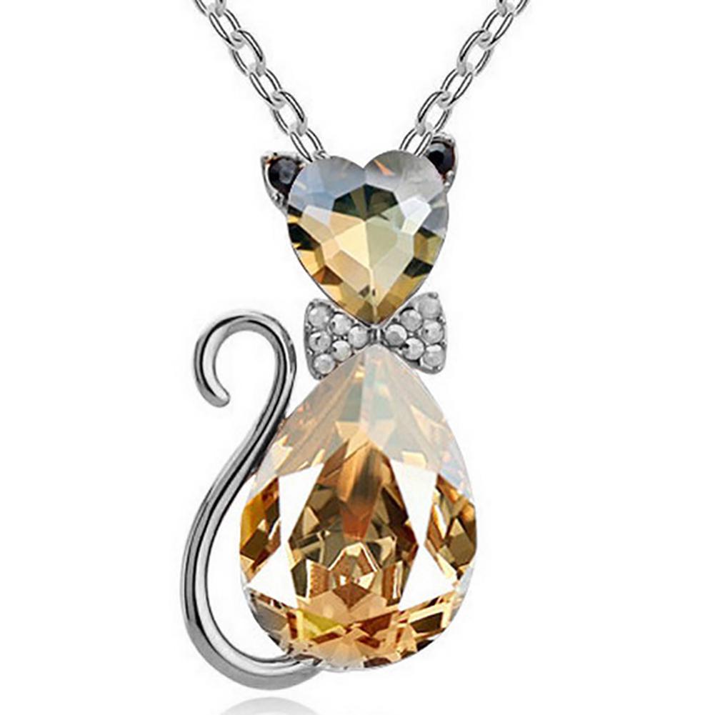 Luxury Wedding Bridal Women Cat Rhinestone Charm Pendant Necklace Party