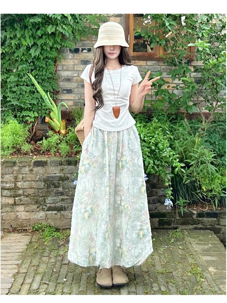Damen floraler A-Linien-Rock mit hoher Taille - Kollektion 2026: Sommer, Flauschig, Schön, Dopamin-Laternen-Design