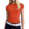 Women's Fashion Pullover Slim T-shirt Round Neck Short Sleeve Solid Color Top
