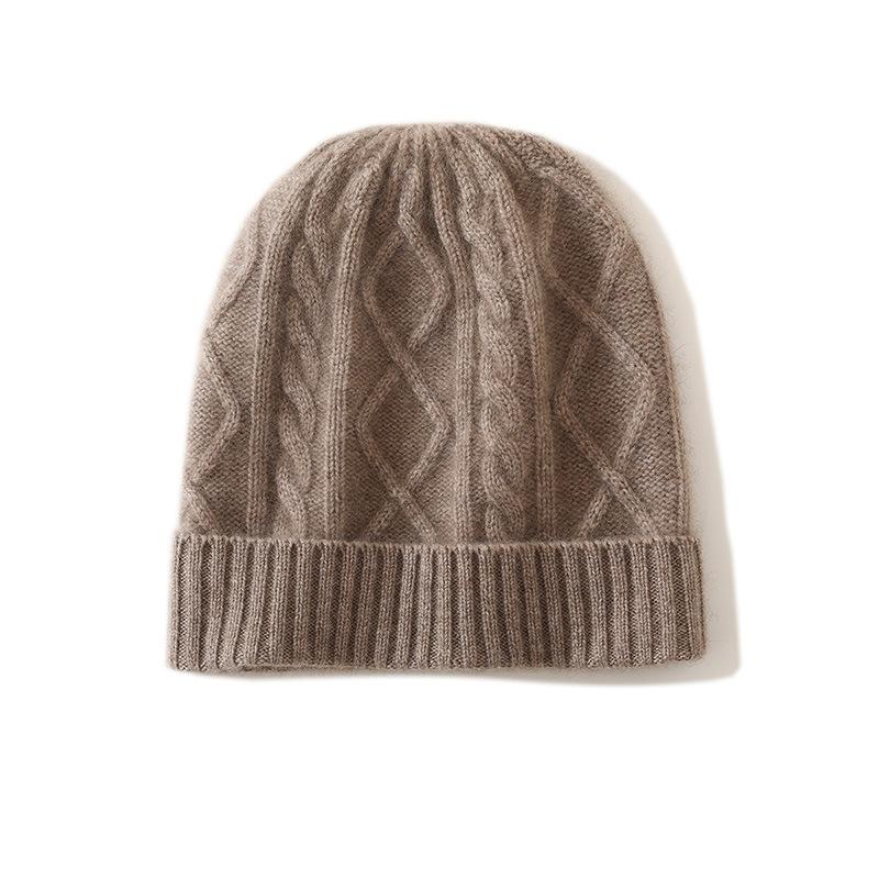 

Cashmere Autumn and Winter New Style Women s High End Solid Color Diamond Twisted Pattern Thickened Warm Fashion Knitted Casual Hat One size