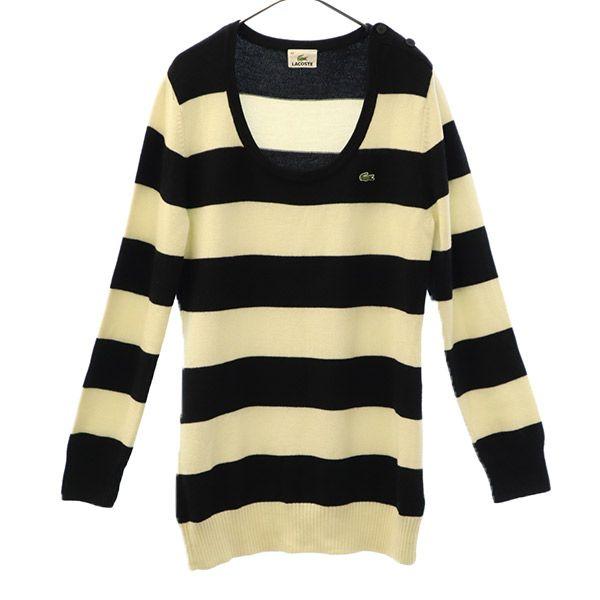 Lacoste Wool Blend Border Pattern Long Sleeve Sweater 44 Knit Women Used