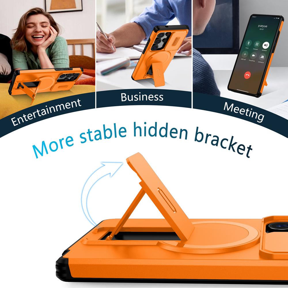 KEYSION Shockproof Magnetic Case for Samsung Galaxy S24 S25 Ultra S25+ S24 FE Slide Camera Protect Kickstand Wireless Charging Phone Cover