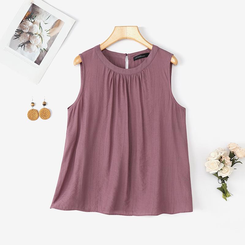 

ZANZEA Женские летние однотонные свободные повседневные майки без рукавов фиолетовый