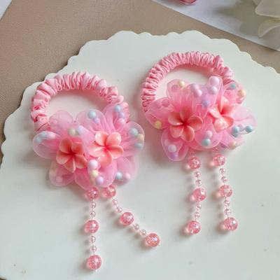 Elastico per Capelli Morbido Organza Forma a Fiore Cordino per Capelli con Nappe di Peluche Decorazioni di Perle Finte Elastico Alto Porta Chignon Accessori per Capelli
