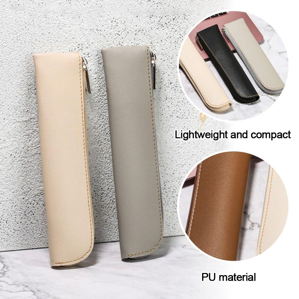 Large Capacity PU Pencil Bags PU Leather Pen Bags Lightweight Pen Holder  Office Supplies
