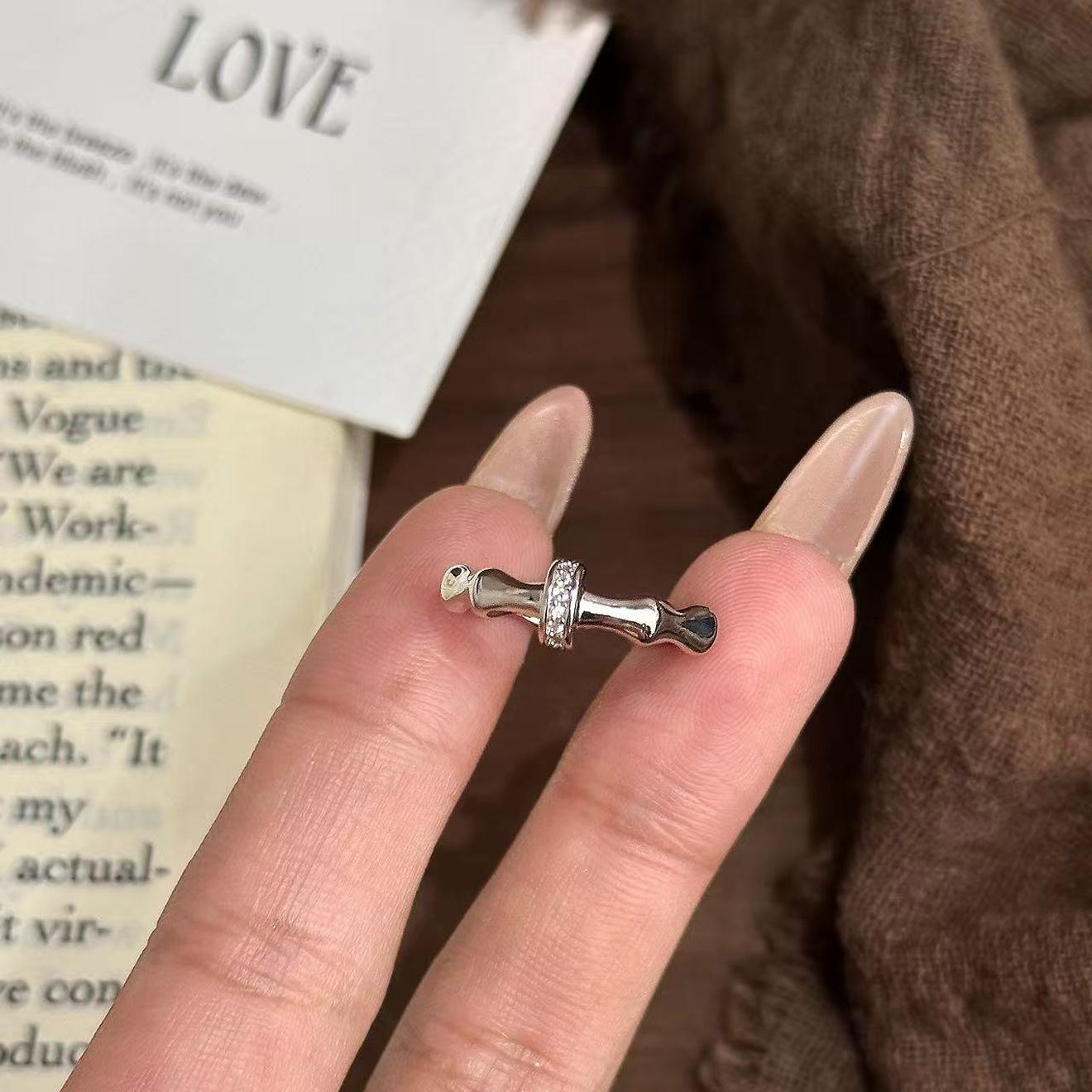 Французское Элегантное Неправильное Костяное Кольцо-Крест с Алмазами Бамбуковое Кольцо Винтажное Нишевое Высокое Кольцо