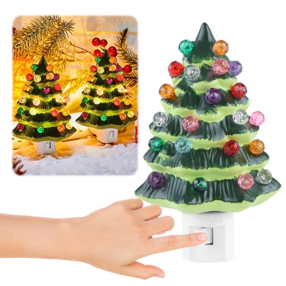 US Plug Christmas Tree Night Light Resin Bedside Lamp Christmas Mood Light  Study