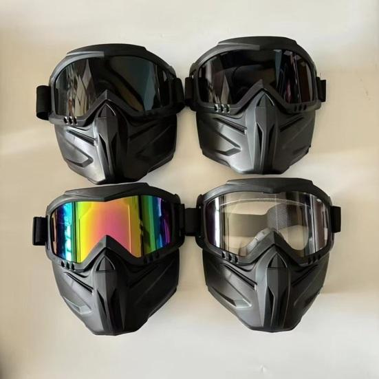 Pełnotwarzowa Maska z Odpinanymi Goglami, Przeciwmgielna Ochrona UV Wiatroszczelna Osłona Twarzy, Maska Gogle do Spawania, Jazdy na Motocyklu, Jazdy na Rowerze