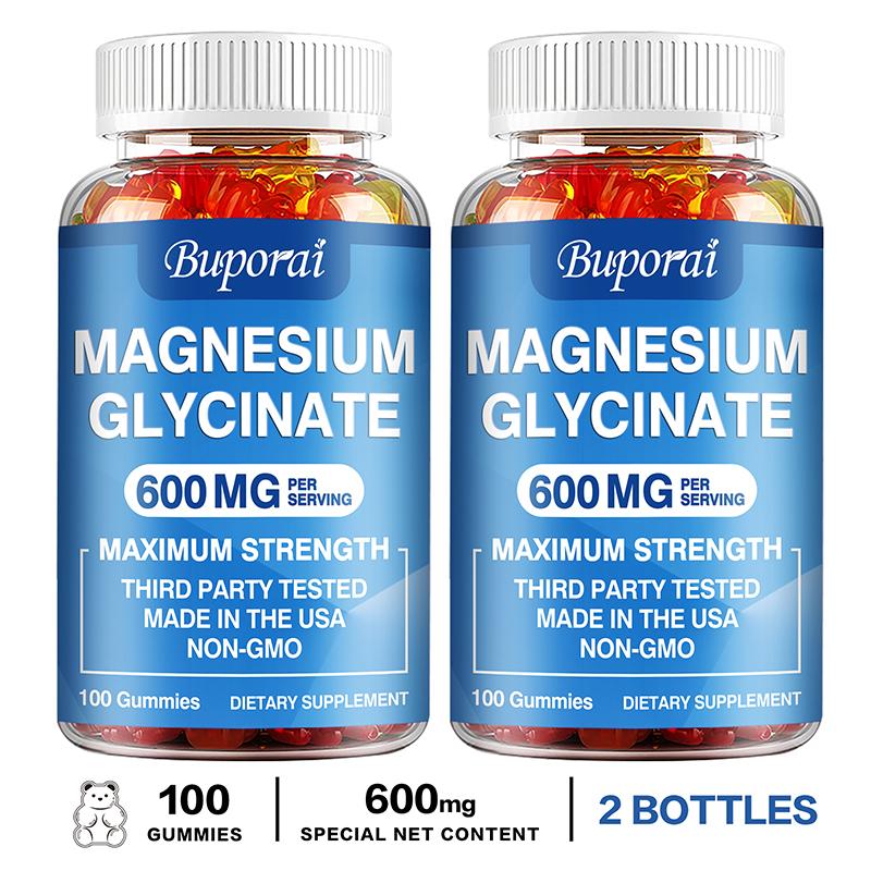 Buporai Magnesium Glycine Gummies, 600 mg per serving, gentle and easily absorbed, suitable for adults.