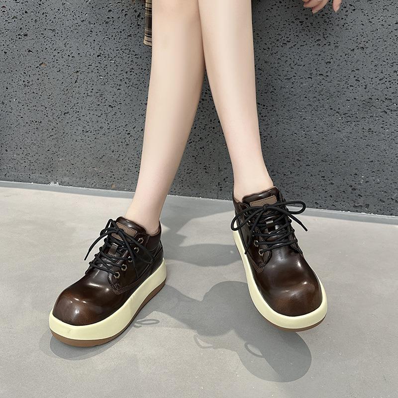 Ugly cute big-headed Martin boots for women's autumn new retro rhubarb boots fashionable thick-soled short boots for women