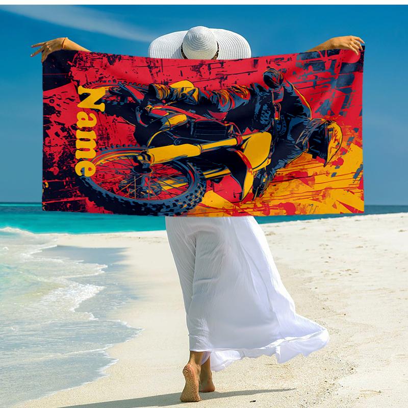Asciugamano da Spiaggia Ultra-Morbido Personalizzabile con Tema Moto da Fuoristrada, Ideale per Piscina - Campeggio, Immersioni - Essenziale da Viaggio Perfetto, Asciugamano da Spiaggia Vivace.