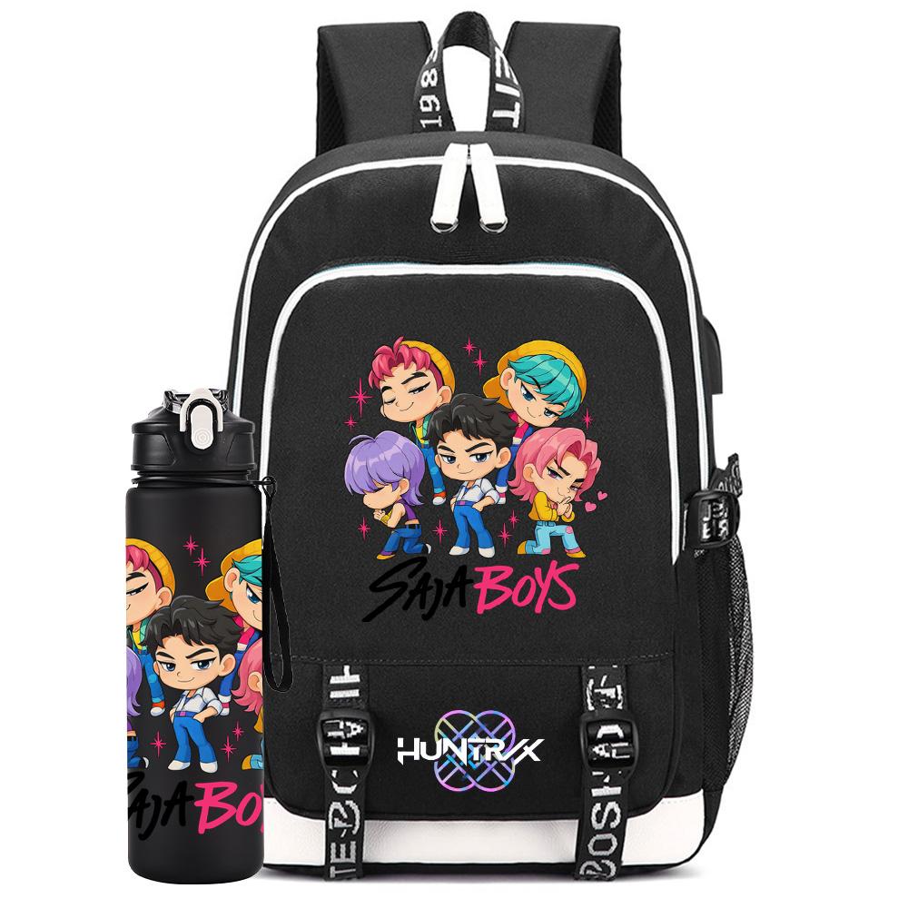 2Pcs/set Anime K-Pop Printed Backpack with 750Ml Water Bottler for Teenager Student Girl Boy Bookbag Kid Gift Large Capacity Travel Bag Rucksak