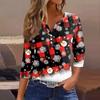 Women's T Shirt Tee Christmas Printed Button 3/4 Sleeve Tunic Daily Weekend Fashion Basic V- Neck Regular Top